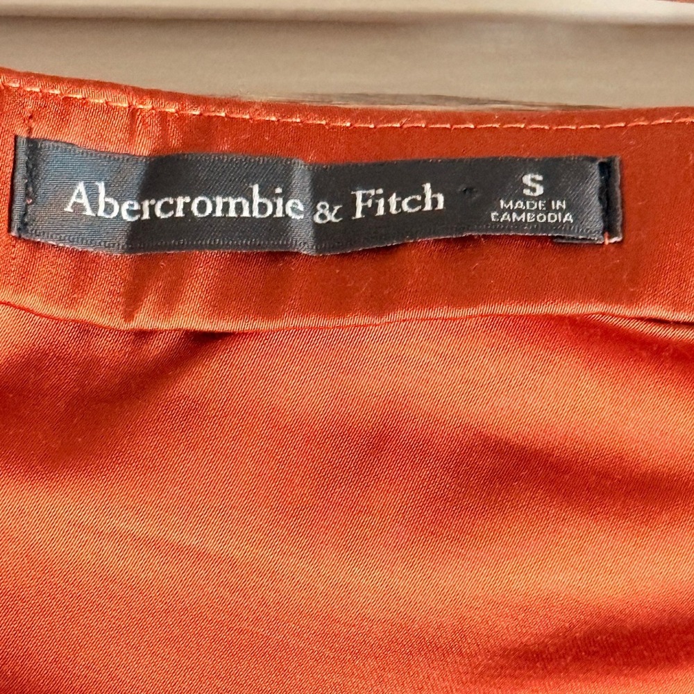 Abercrombie Fitch Orange Satin Ruched Midi Skirt Women's Size S‎ - Picture 5 of 5